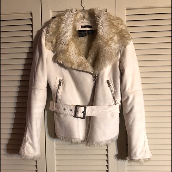 SALE‼️ Parasuco Cream Moto Jacket w/ Faux Fur - Picture 1 of 5